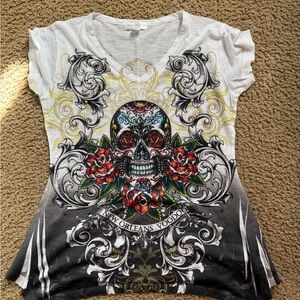 Women's Graphic Skull Top - White and Black